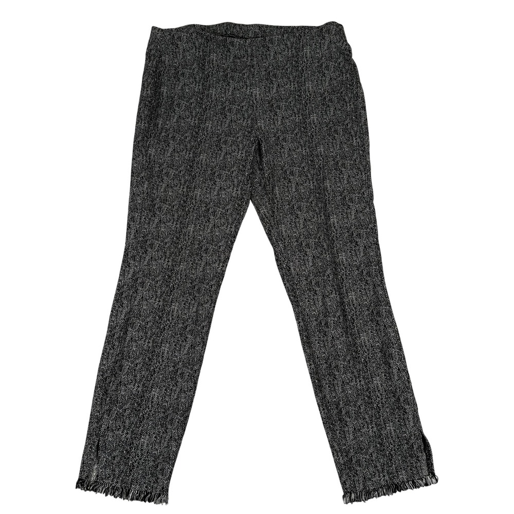 Alfani Pants Size 8 Stretch Herringbone Tweed Fringe Hem Ankle Cropped Career